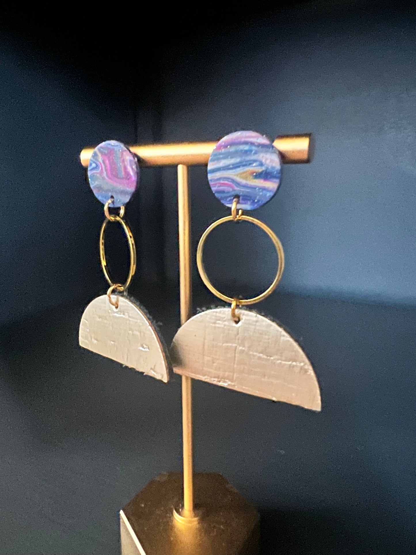 Clay and Gold Cork Leather Earrings
