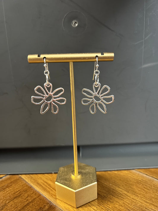 Silver flower dangle earrings
