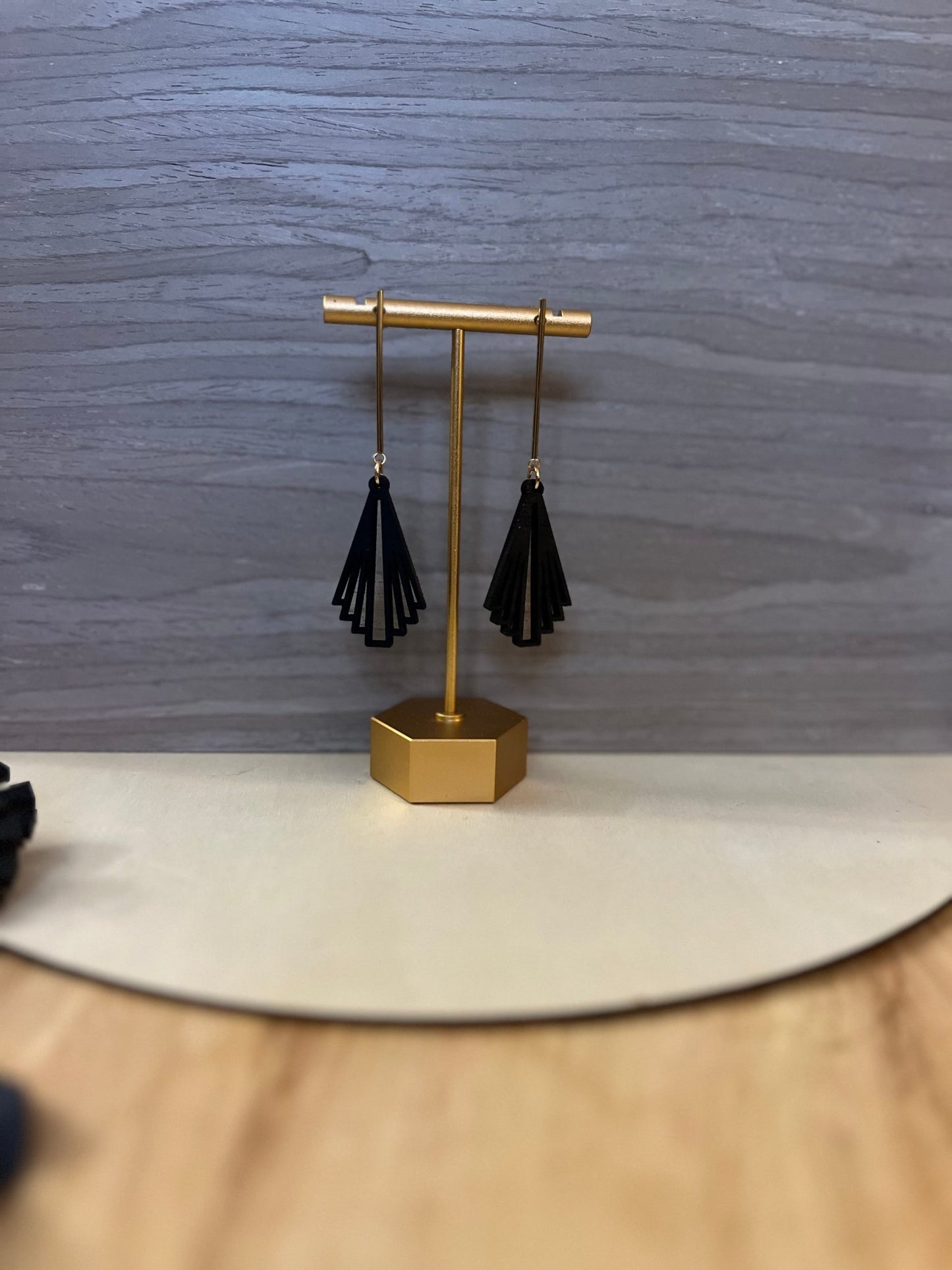 Black Emerald Drop on a Gold Stick Earring - Saints Place Designs