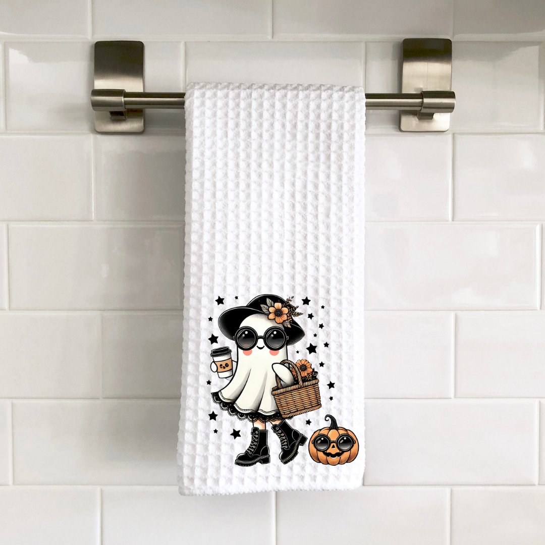 Ghostie Girl with coffee decorative towel - Saints Place Designs