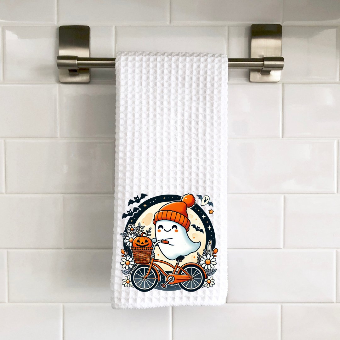 Ghostie riding a bike Decorative Towel - Saints Place Designs