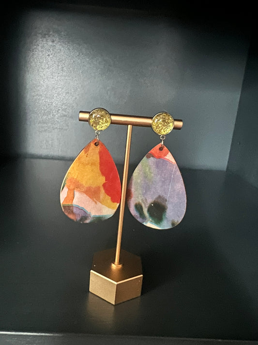 Watercolor Wood Decoupage Earrings