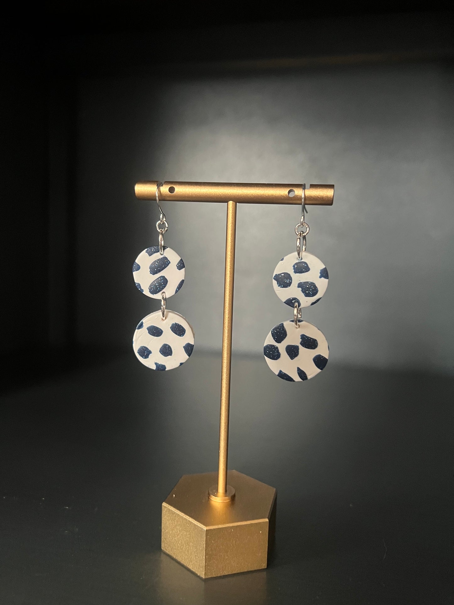 Blue dot clay earrings