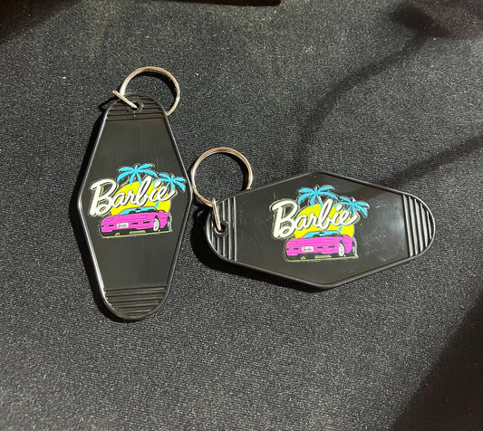 Barbie car motel keychain