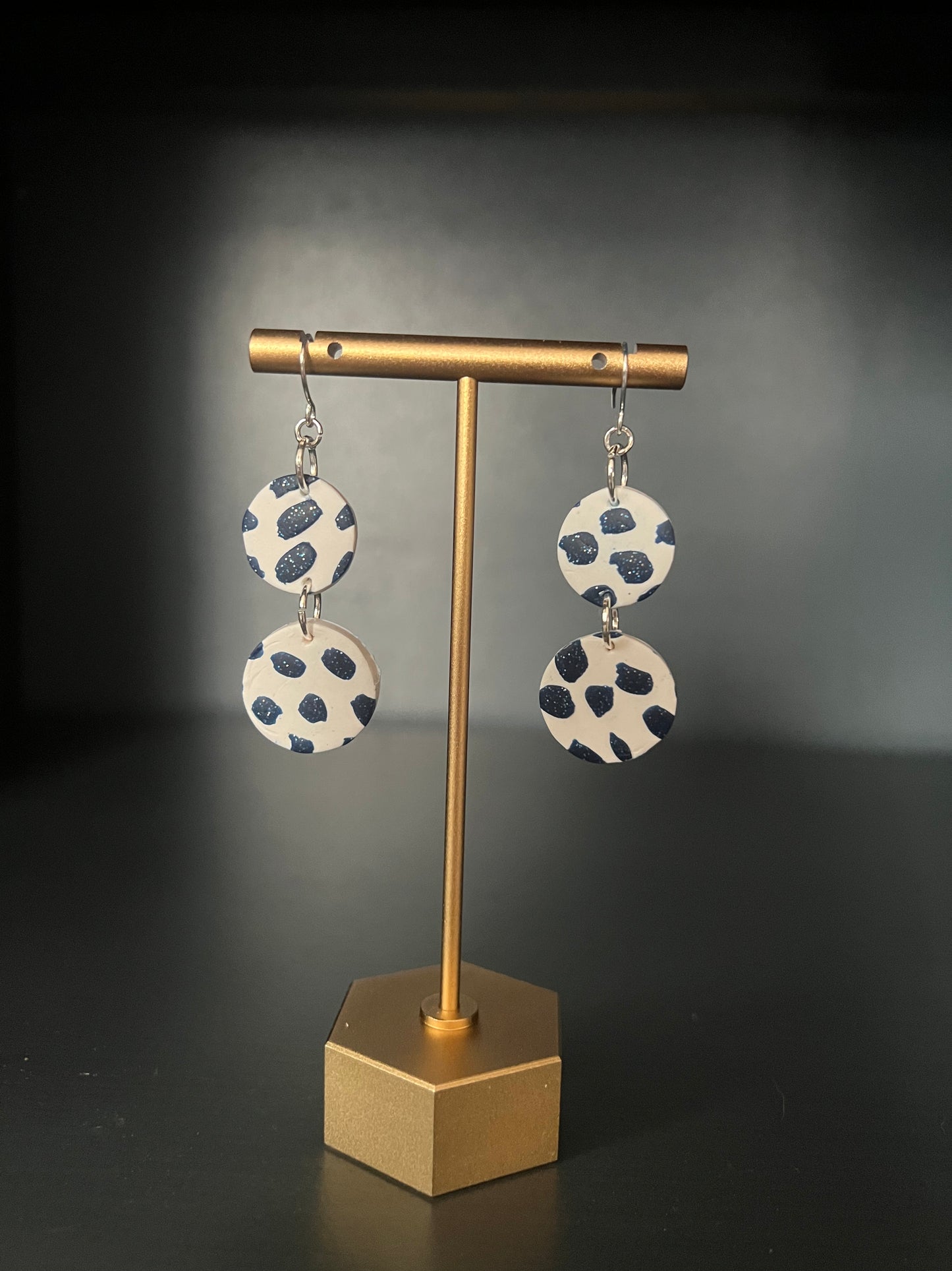 Blue dot clay earrings