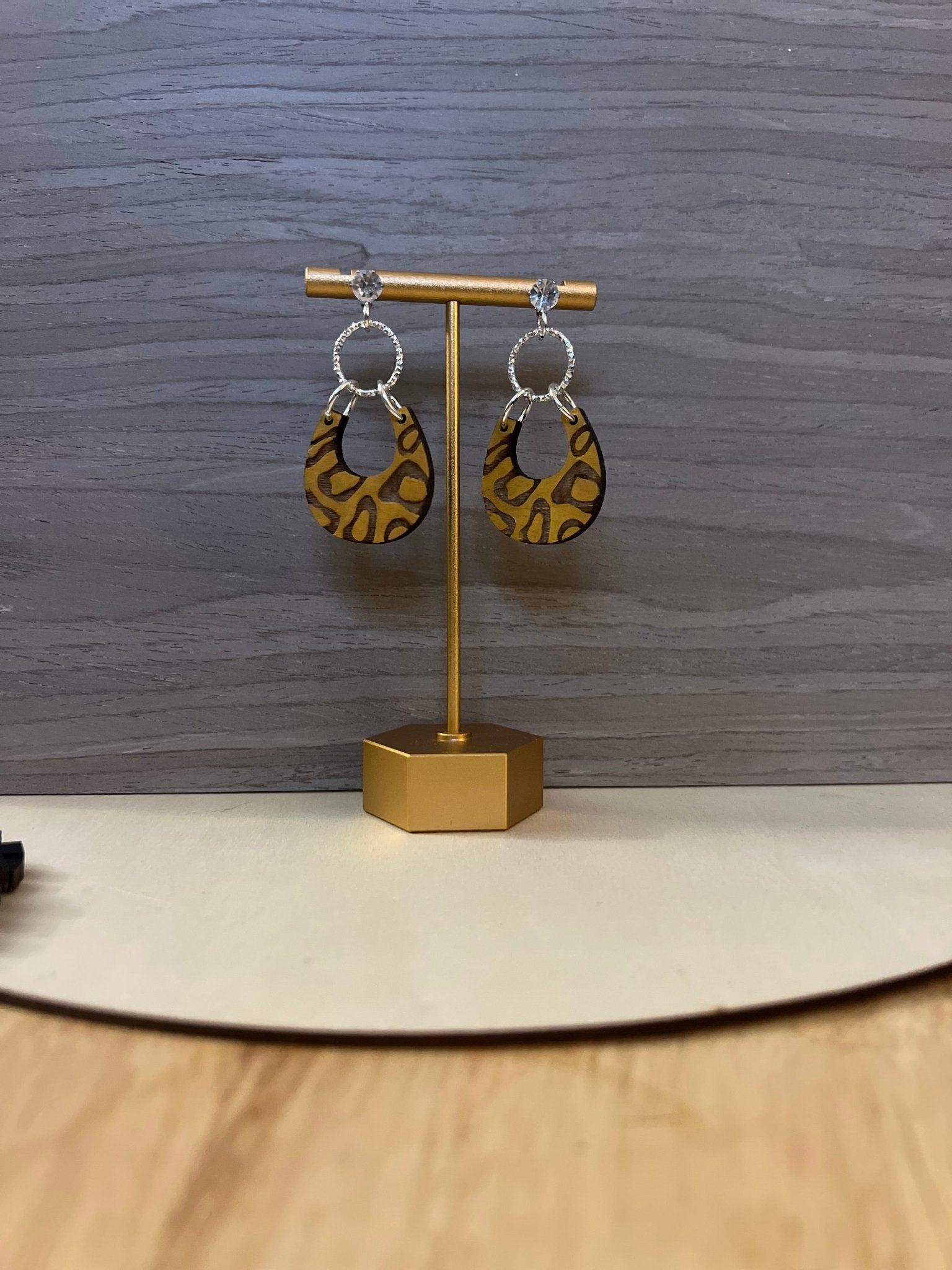 Leopard Teardrop earrings with silver hoop and CZ stud - Saints Place Designs