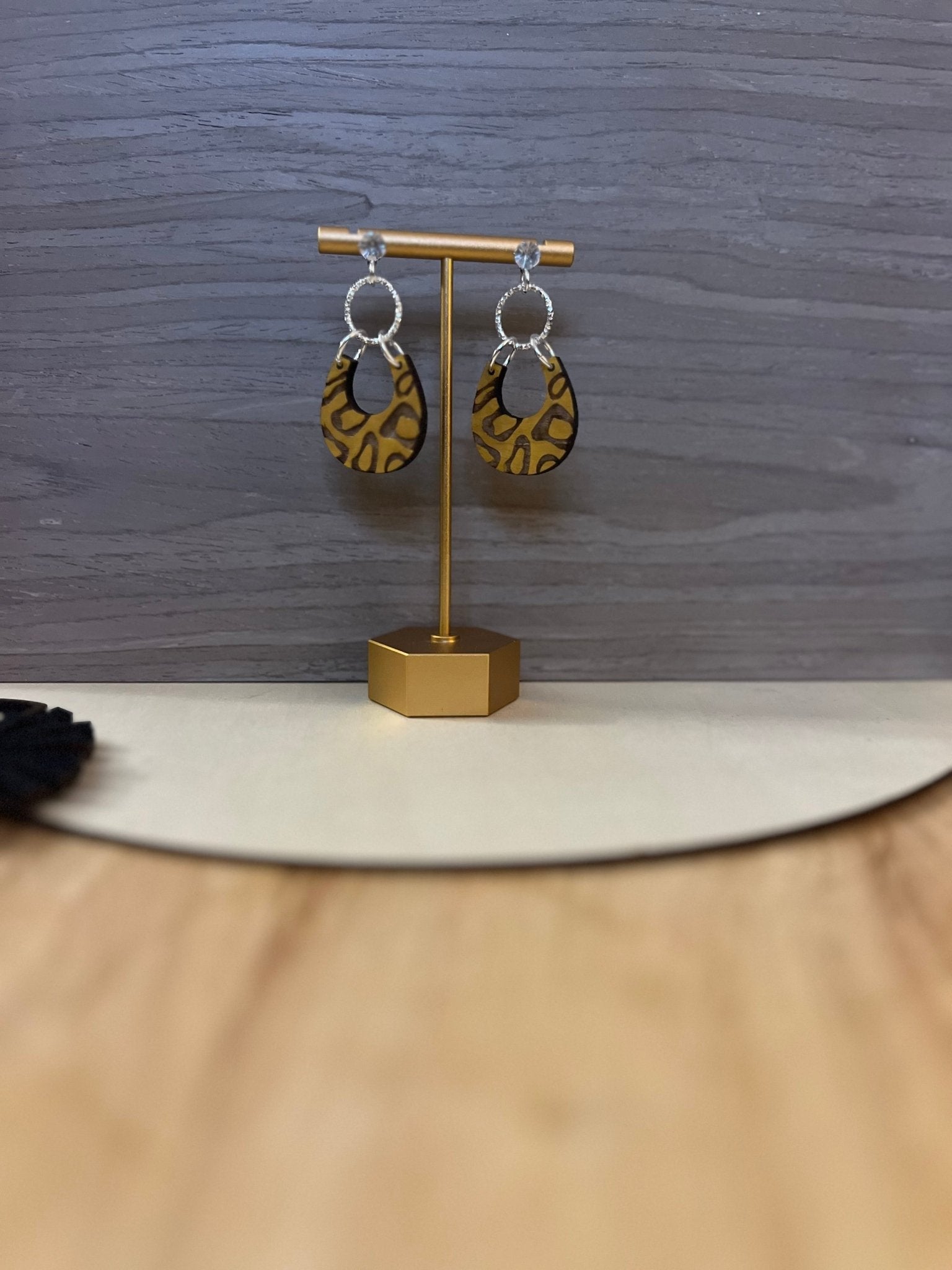 Leopard Teardrop earrings with silver hoop and CZ stud - Saints Place Designs