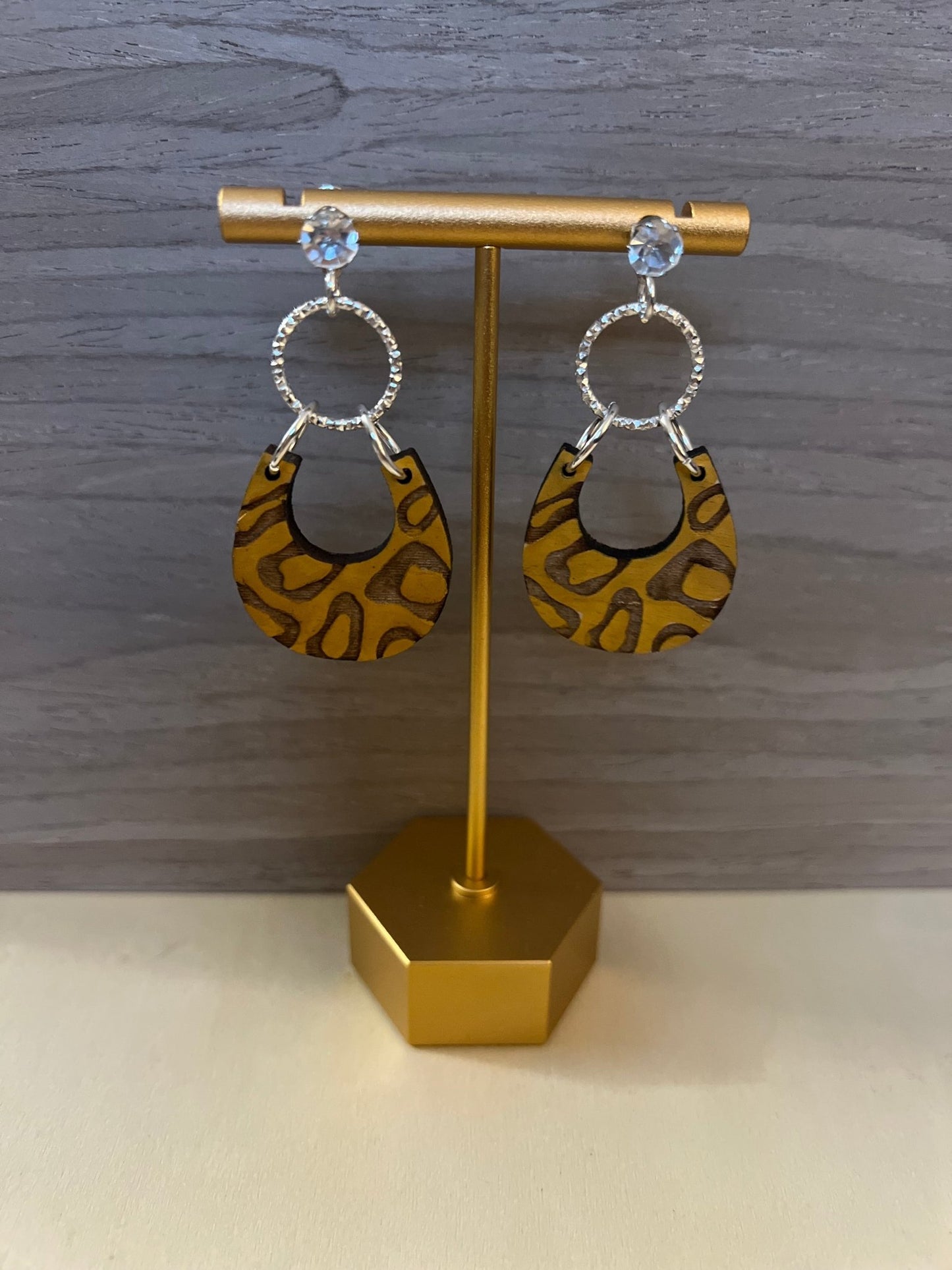 Leopard Teardrop earrings with silver hoop and CZ stud - Saints Place Designs