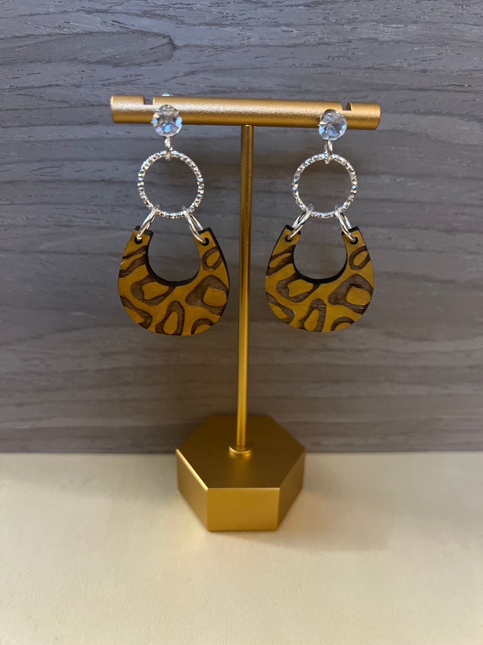 Leopard Teardrop earrings with silver hoop and CZ stud - Saints Place Designs