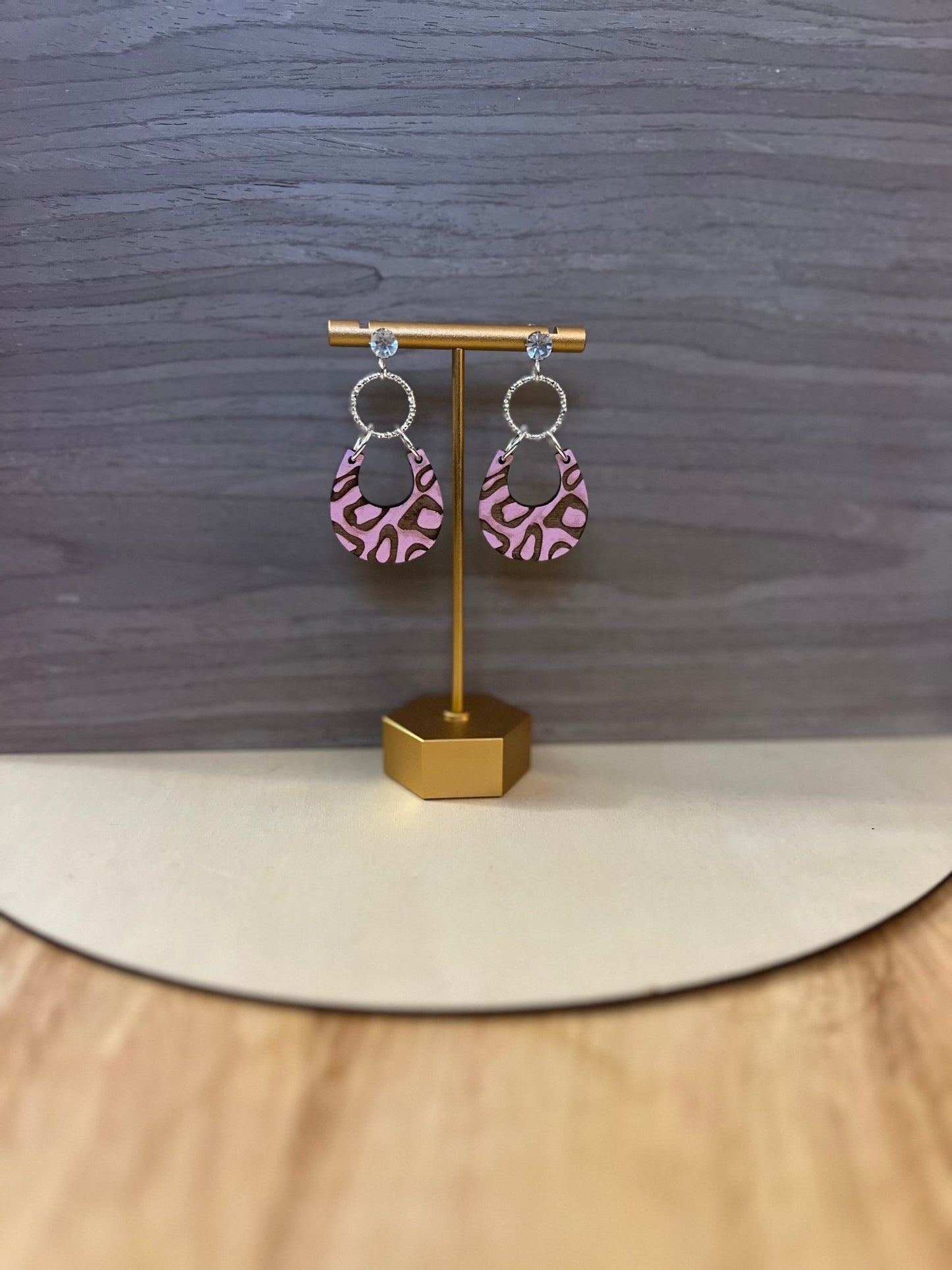 Leopard Teardrop earrings with silver hoop and CZ stud - Saints Place Designs