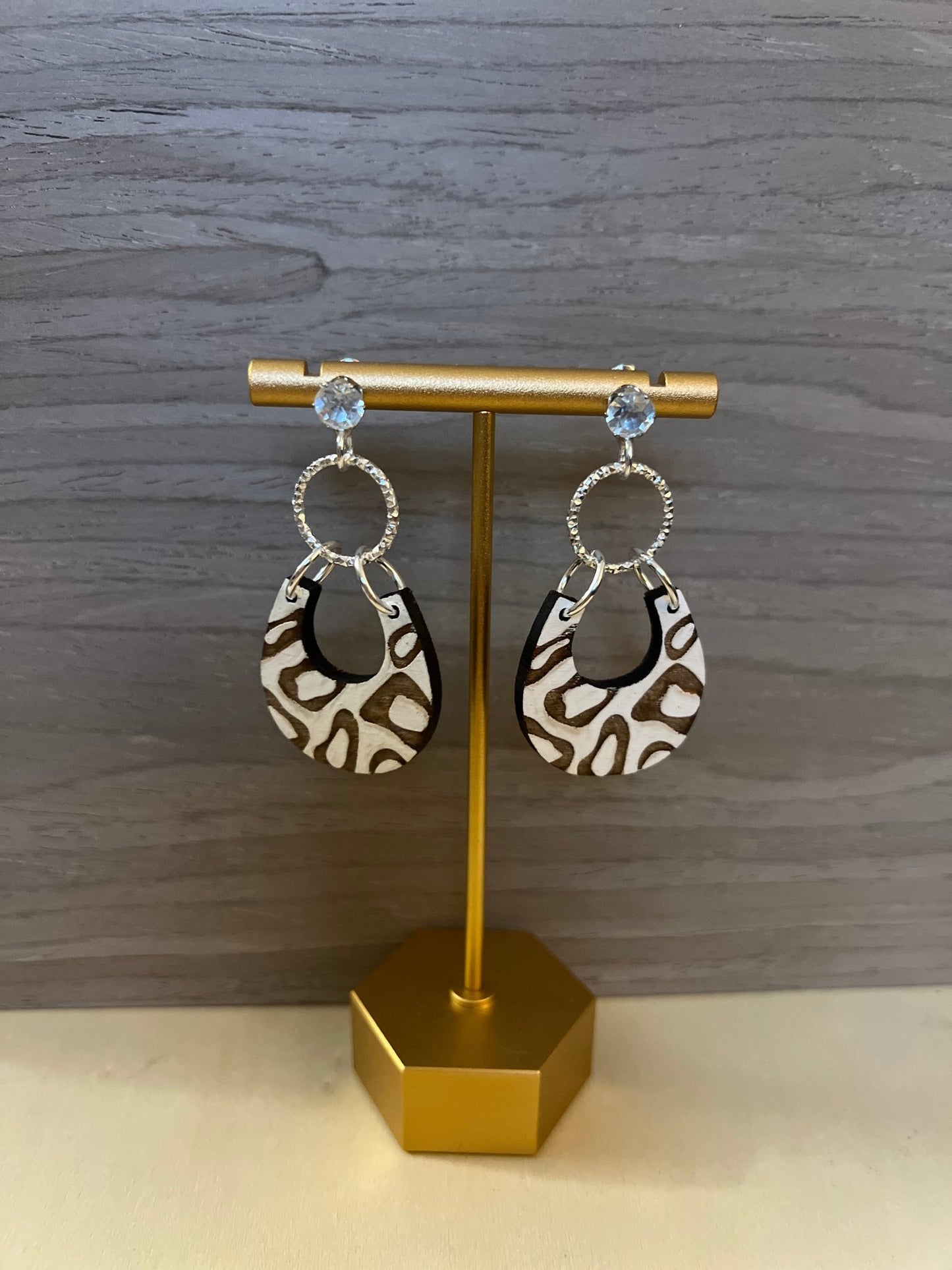 Leopard Teardrop earrings with silver hoop and CZ stud - Saints Place Designs