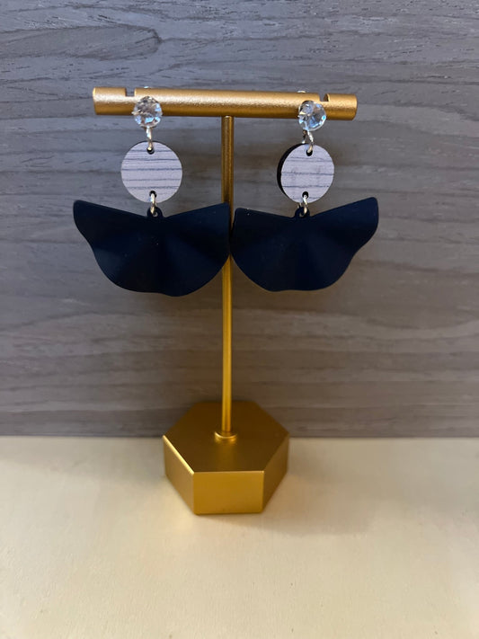 Navy Blue Fans with CZ stud earrings - Saints Place Designs