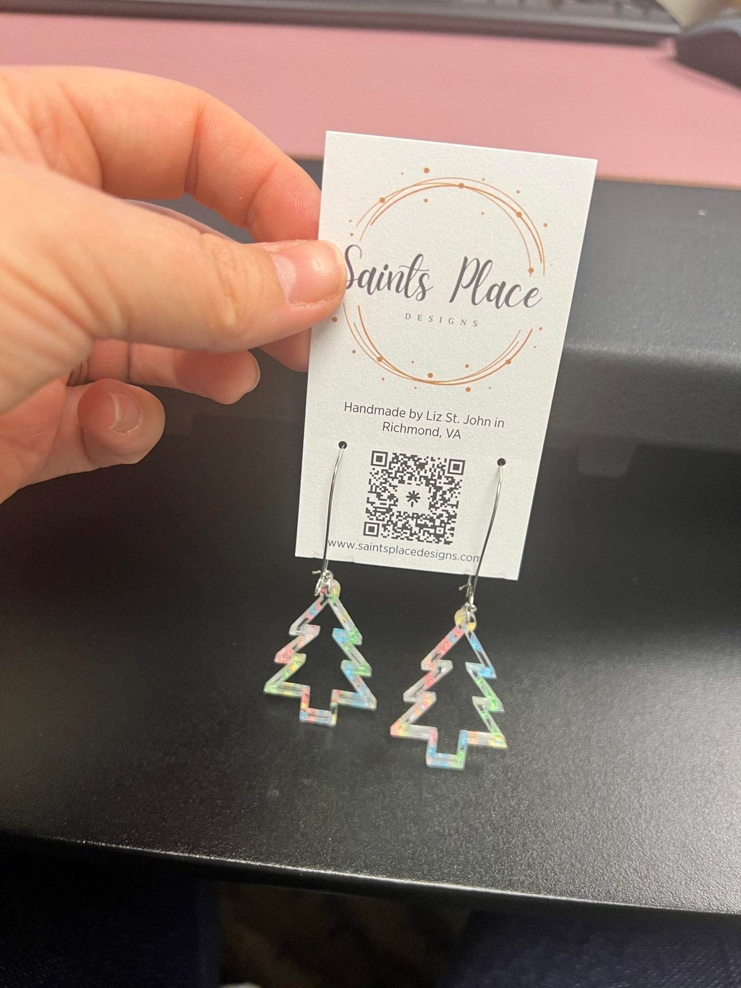 Neon Hallow Christmas Trees on Kidney earwire - Saints Place Designs