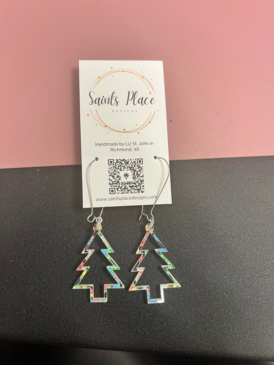 Neon Hallow Christmas Trees on Kidney earwire - Saints Place Designs