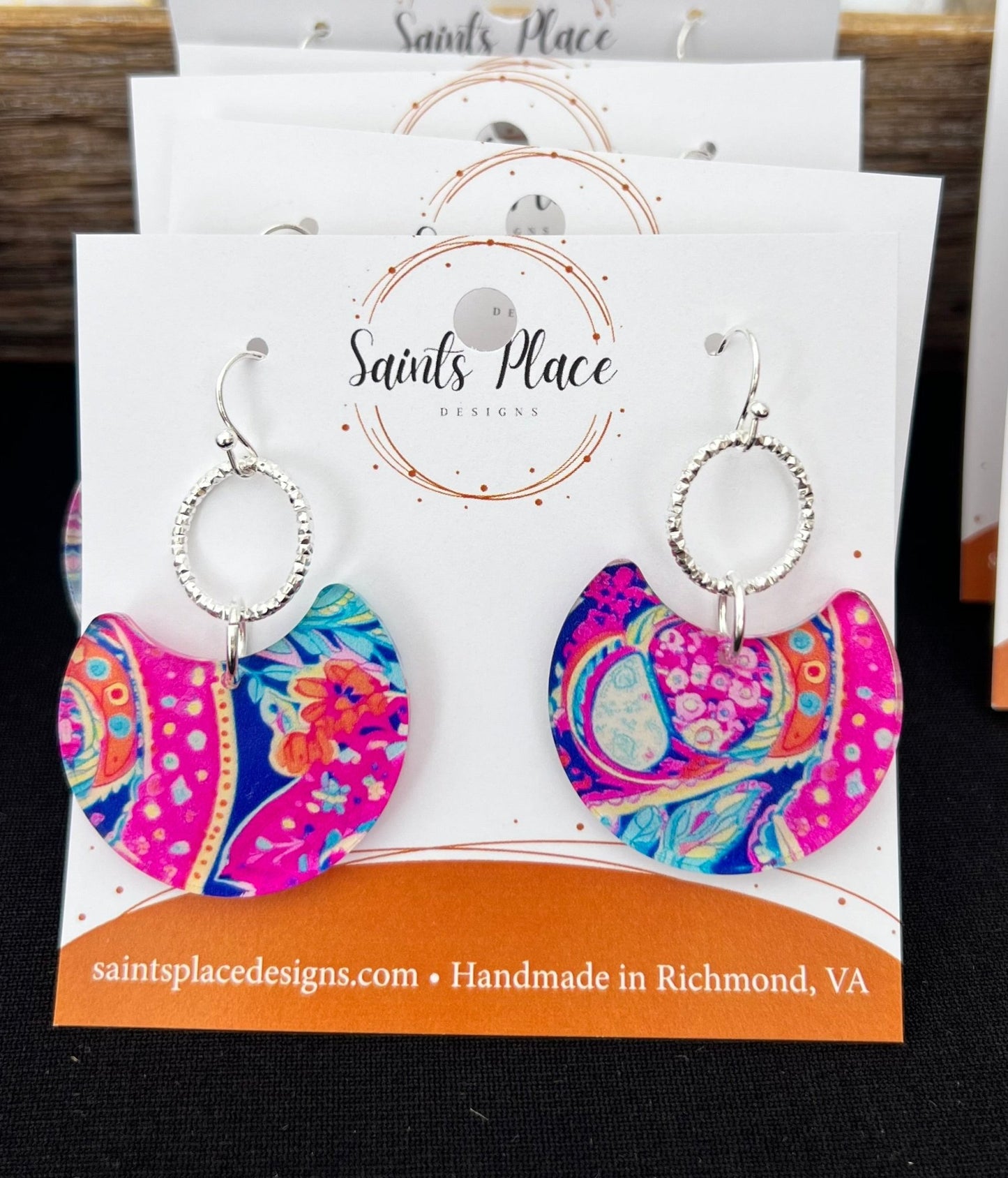 Paisley Pink & Silver Hoop Earrings - Saints Place Designs