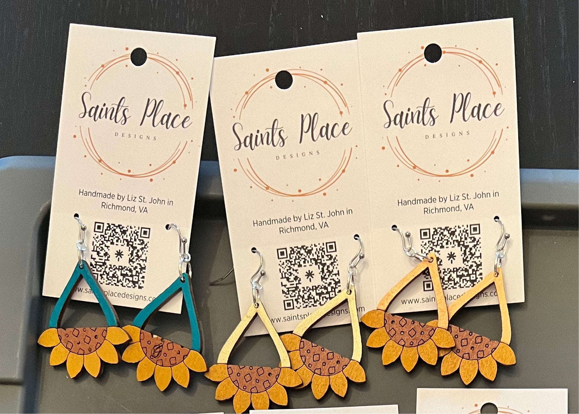 Sunflower Teardrop Earrings - Saints Place Designs