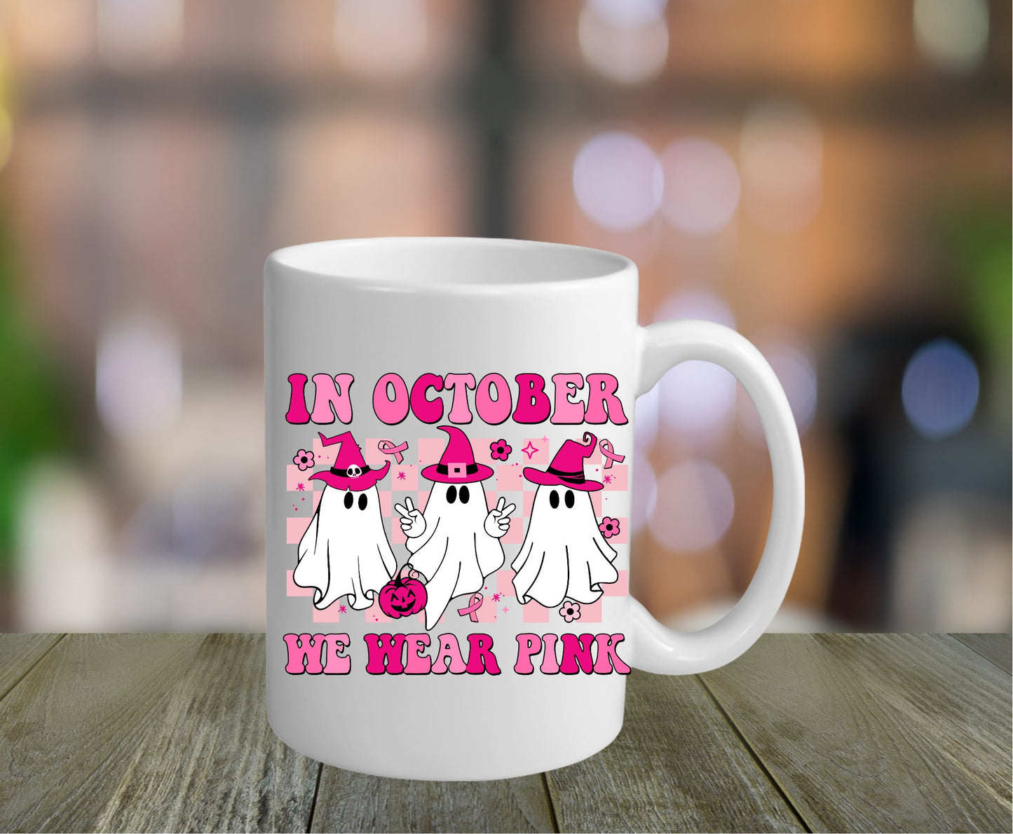 Ghost with Pink hats mug - Saints Place Designs