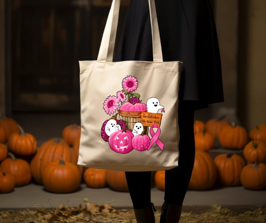 Ghosts & Pink Pumpkins Small Tote Bag - Saints Place Designs
