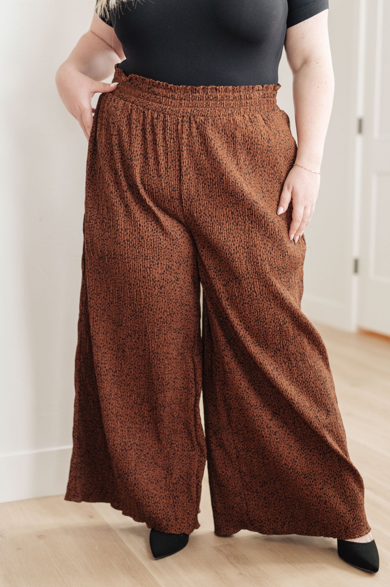 Harmony High Rise Wide Leg Pants in Brown - Saints Place Designs