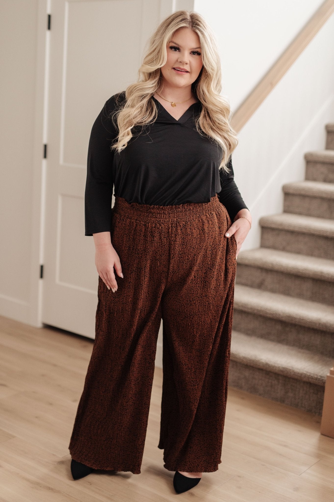 Harmony High Rise Wide Leg Pants in Brown - Saints Place Designs