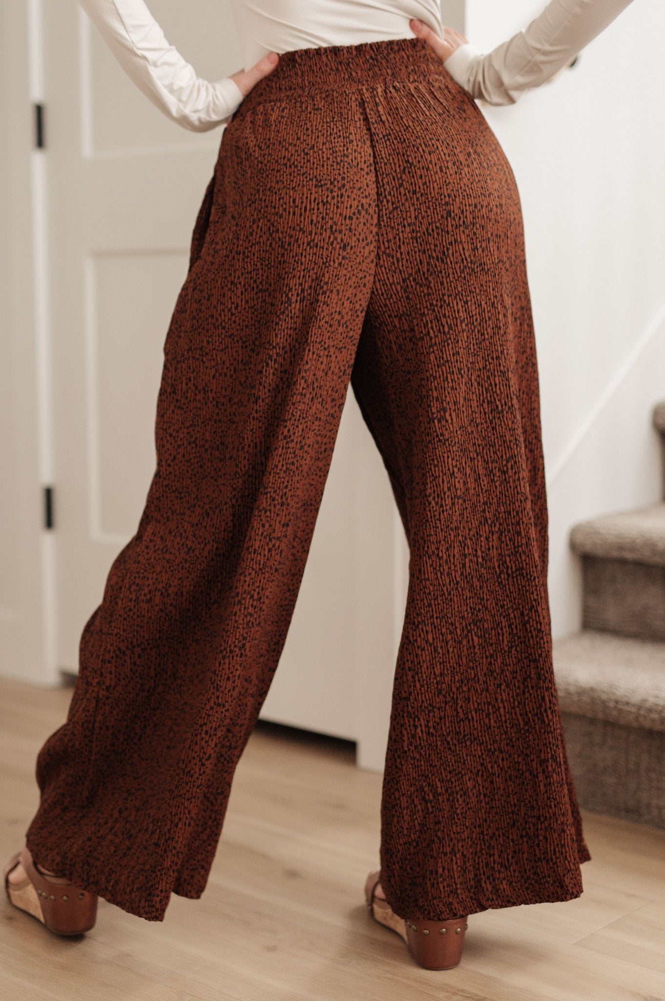 Harmony High Rise Wide Leg Pants in Brown - Saints Place Designs