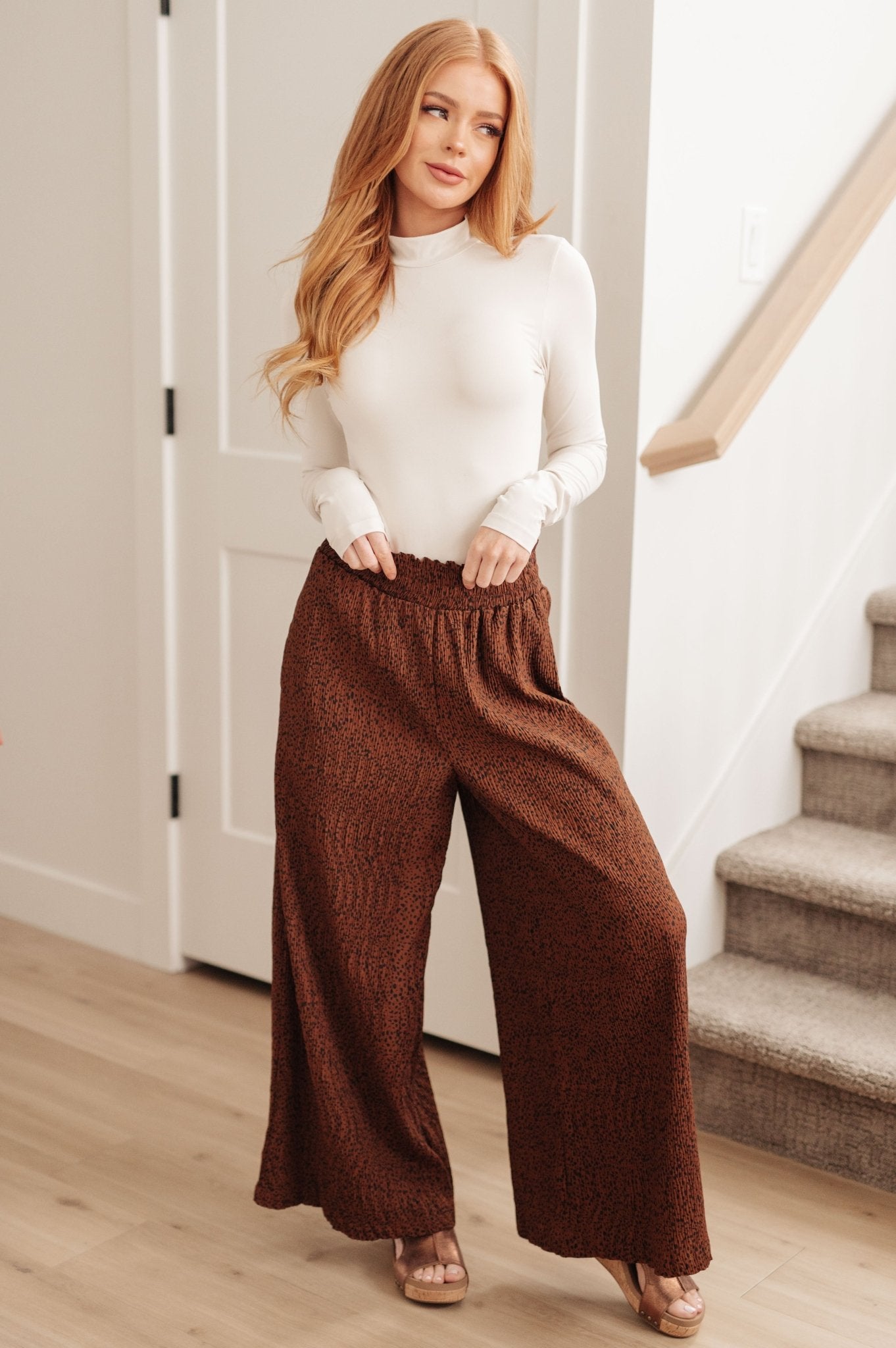 Harmony High Rise Wide Leg Pants in Brown - Saints Place Designs