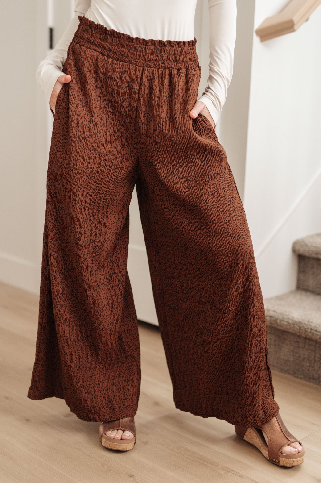 Harmony High Rise Wide Leg Pants in Brown - Saints Place Designs