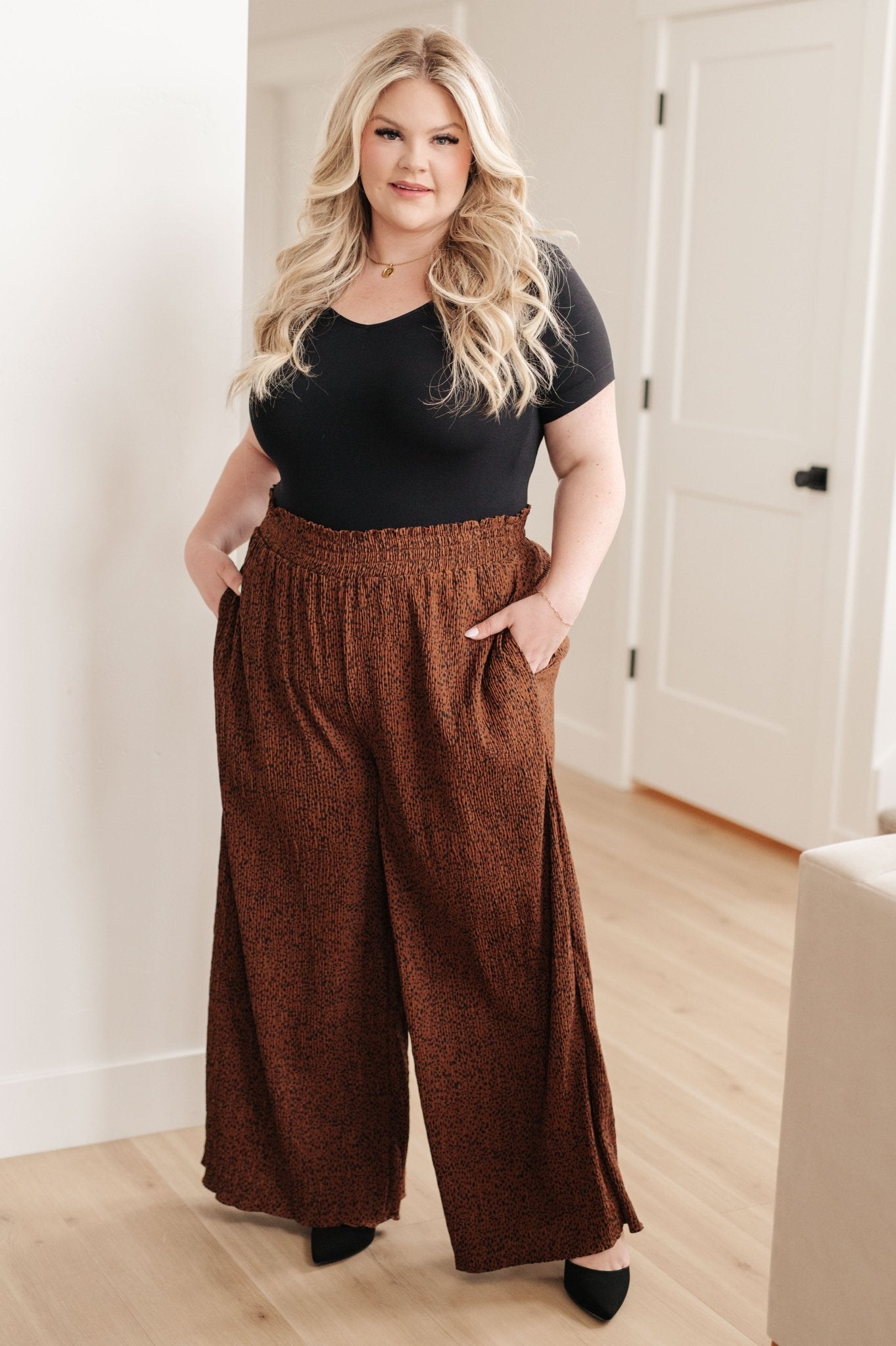 Harmony High Rise Wide Leg Pants in Brown - Saints Place Designs