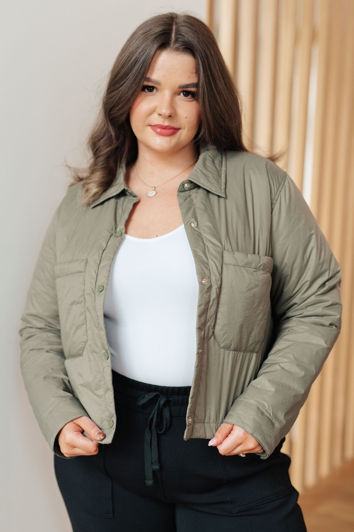 Hear Me Out Lightweight Puffer Jacket in Olive - Saints Place Designs