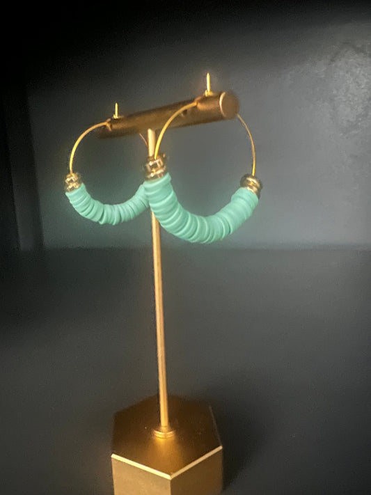 Mint and Gold Heishi Bead Hoops - Saints Place Designs