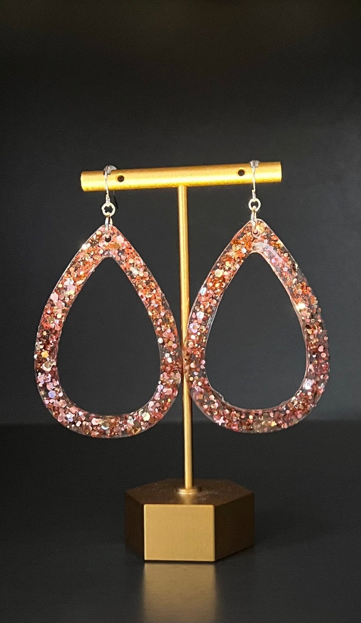 Oversize Rose Gold Glitter Teardrop Earrings - Saints Place Designs