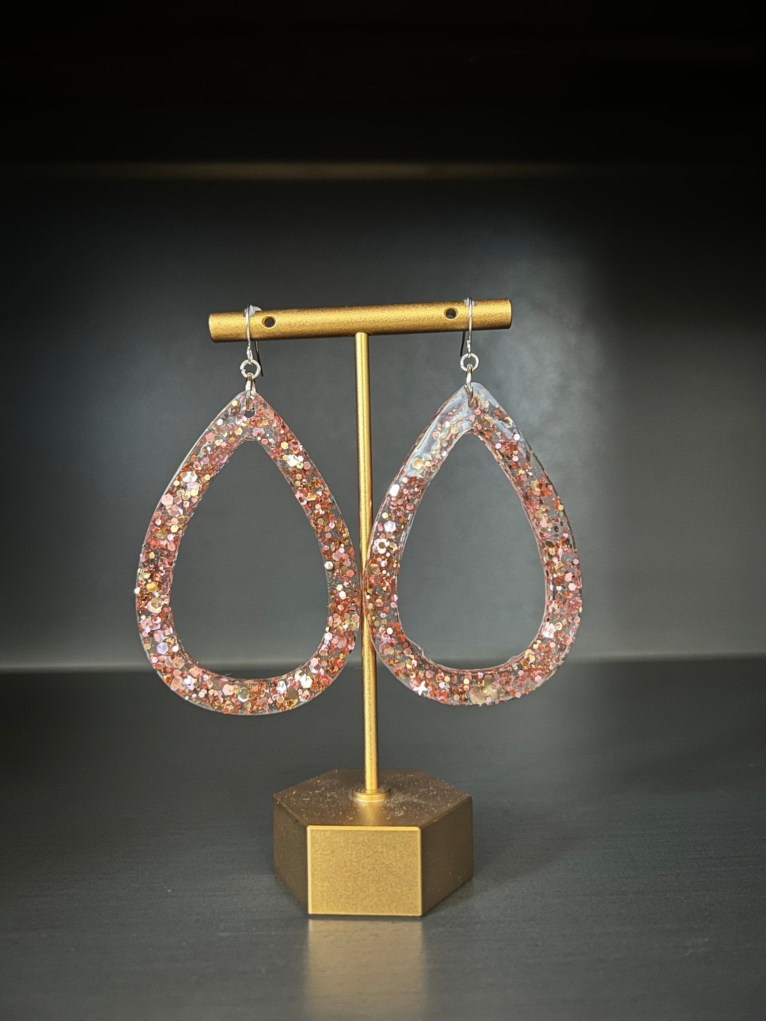 Oversize Rose Gold Glitter Teardrop Earrings - Saints Place Designs