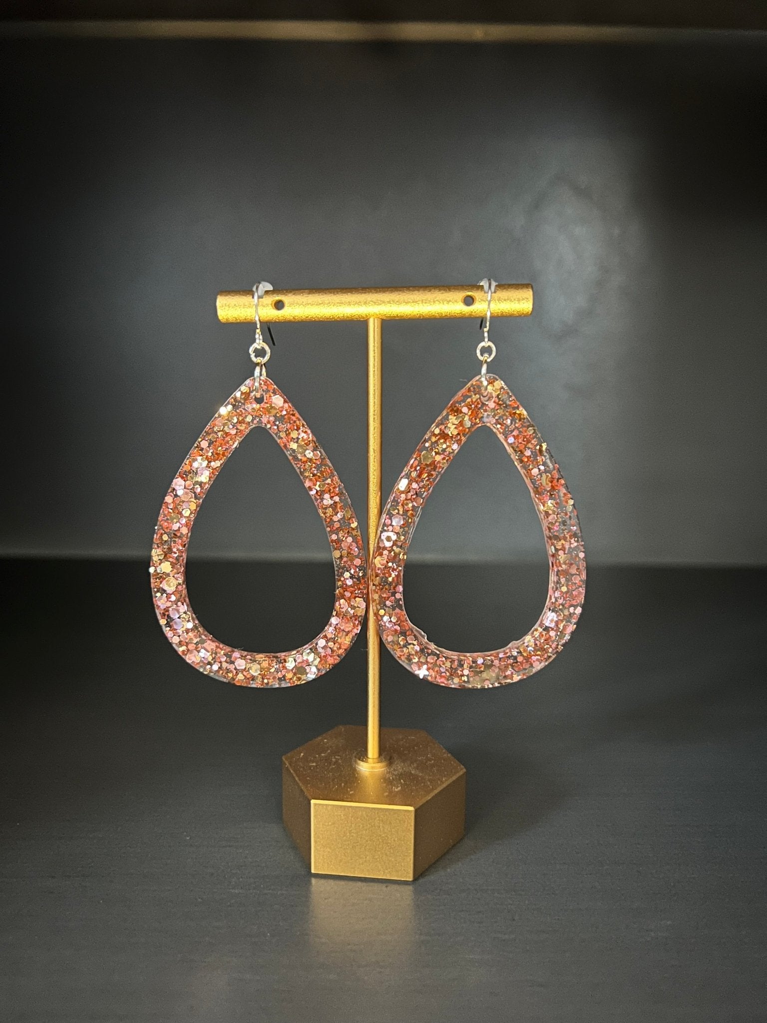 Oversize Rose Gold Glitter Teardrop Earrings - Saints Place Designs