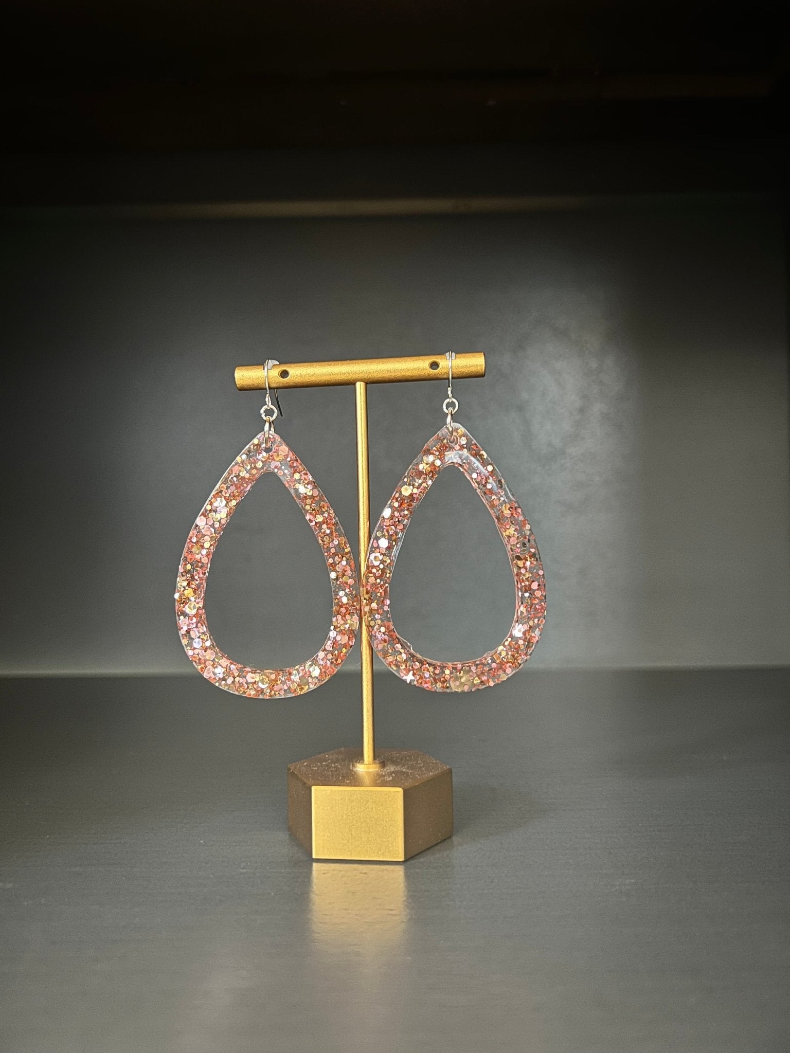 Oversize Rose Gold Glitter Teardrop Earrings - Saints Place Designs