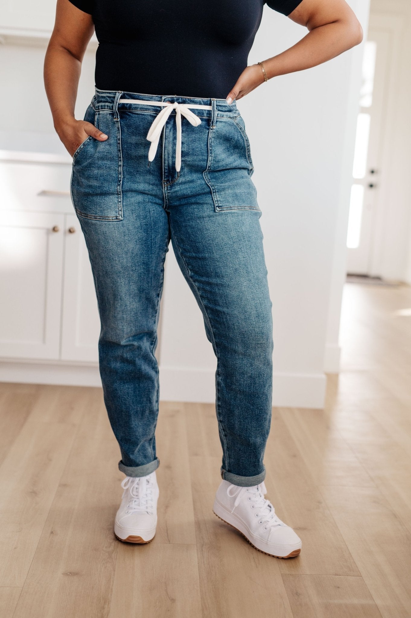 Payton Pull On Denim Joggers in Medium Wash - Saints Place Designs