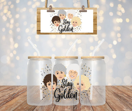 Stay Golden Glass Cup with Lid & Straw - Saints Place Designs